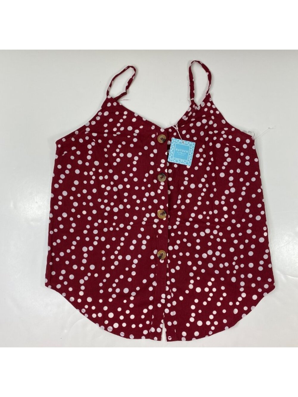 Hayden Los Angeles Womens Tank Top Button-Up Red Polka Dot Adjustable Size M